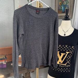 Warm Long sleeve waffle Charcoal Long Sleeve Ribbed Top Small